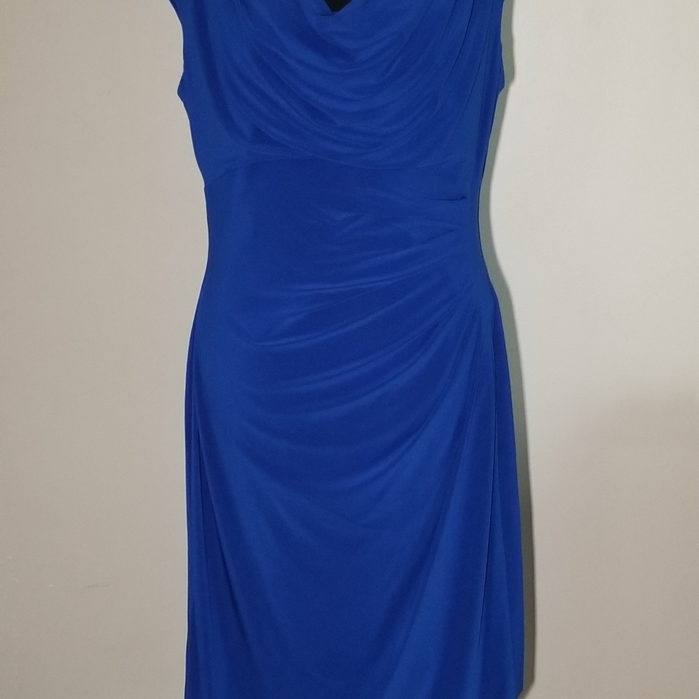 Ralph Lauren Cobalt Blue Sleeveless Draped Sheath Dress